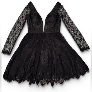 Tarik Ediz Black Lace Long Sleeve Dress